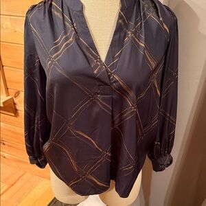 Banana Republic Black and Gold Plaid Blouse